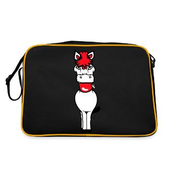 Pferd isst Apfel fressen Hunger Obst lecker Gesund - Retro Tasche - Schwarz/Gold - Hinten