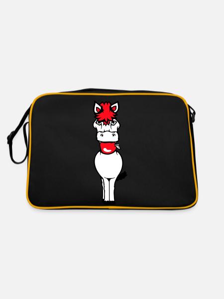 Horse Eating Apple Eating Hunger Fruit Delicious Healthy - Retro Bag - black/gold - Back