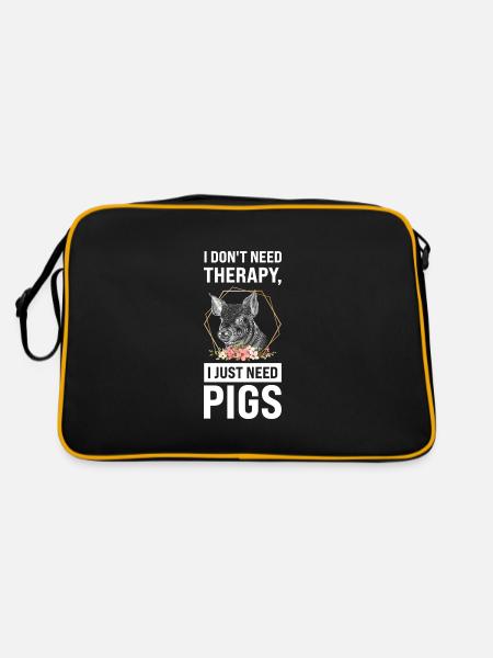 Schweine Schweinefarm Geschenk - Retro Tasche - Schwarz/Gold - Hinten