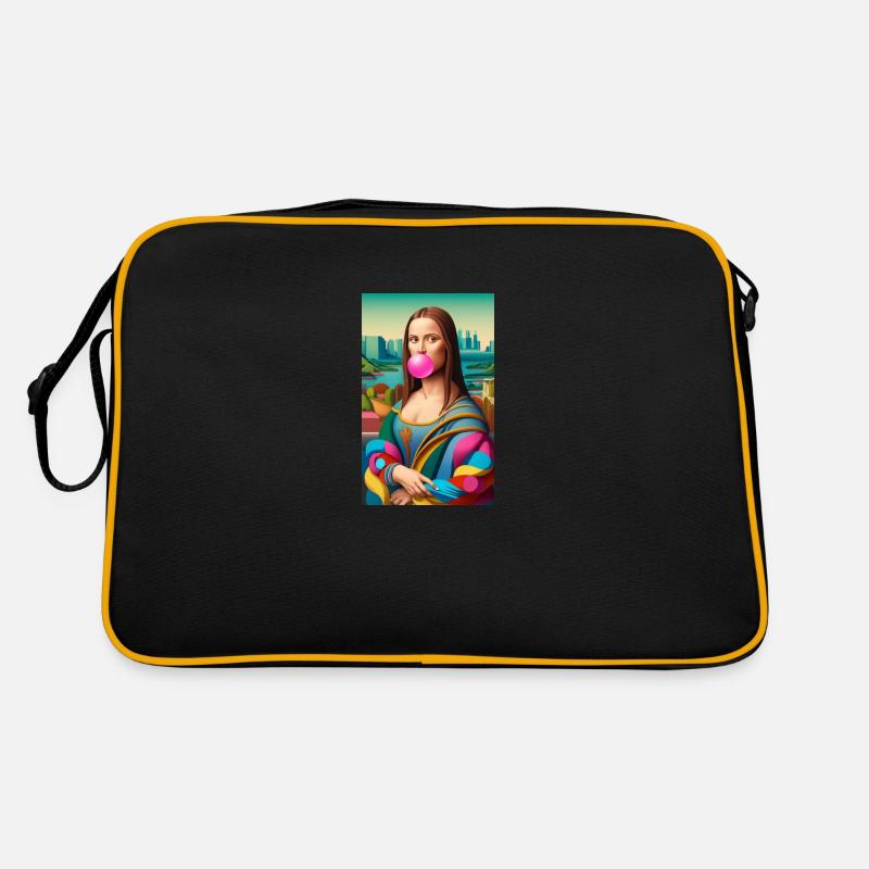 Mona lisa as a model 80s style with bubble gum Sac Retro