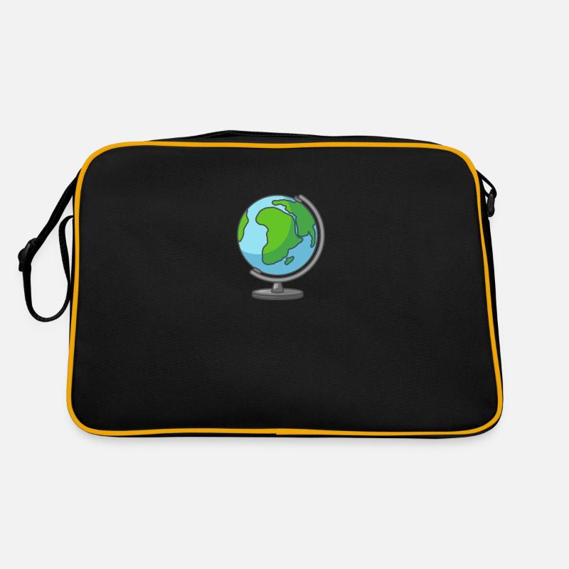 Globus Erde Welt Erdkugel Weltkugel - Retro Tasche - Schwarz/Gold