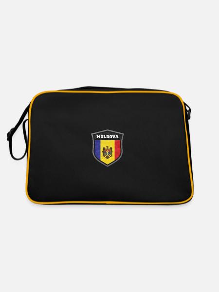 Moldawien Schild Logo Emblem - Retro Tasche - Schwarz/Gold - Hinten