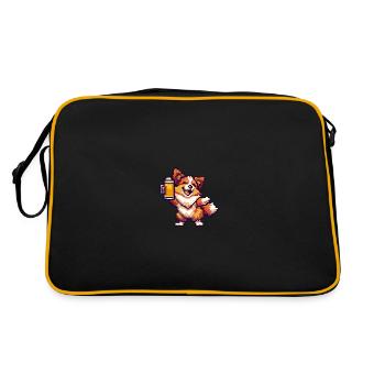 Border Collie Hund Bier Pixel - Retro Tasche - Schwarz/Gold - Hinten