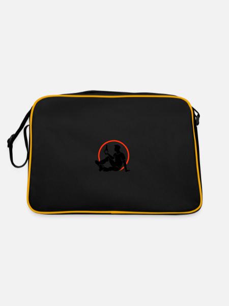 Bier Trinken Silhouette - Retro Tasche - Schwarz/Gold - Hinten