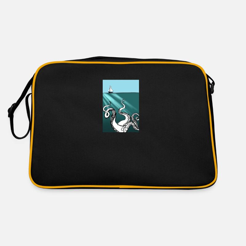 Boot und Krake - Retro Tasche - Schwarz/Gold
