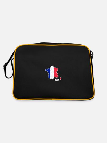 Frankreich Flagge Landkarte Umriss - Retro Tasche - Schwarz/Gold - Hinten