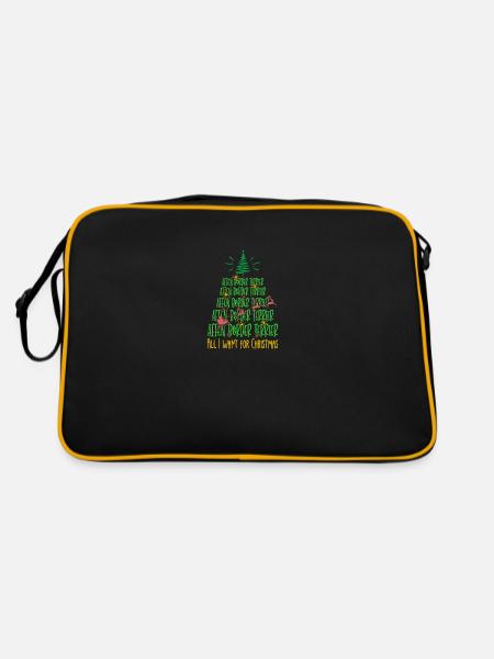 Affen Border Terrier Hund Weihnachten Hunderasse - Retro Tasche - Schwarz/Gold - Hinten