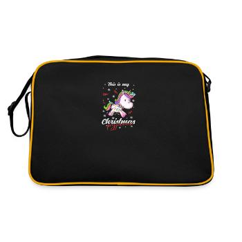 Einhorn Pyjama Weihnachten Schlafen - Retro Tasche - Schwarz/Gold - Hinten