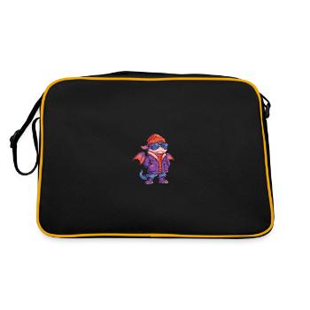 Drache Winter Comic - Retro Tasche - Schwarz/Gold - Hinten