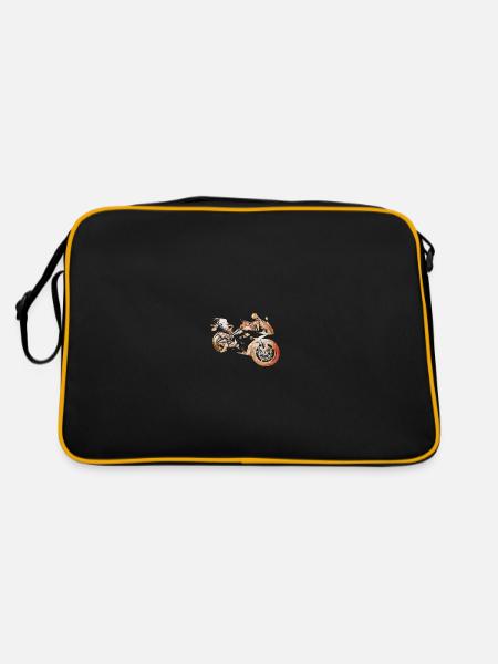 Motorcycle silhouette fire - Retro Bag - black/gold - Back