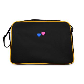 2 Herzen rosa blau - Retro Tasche - Schwarz/Gold - Hinten