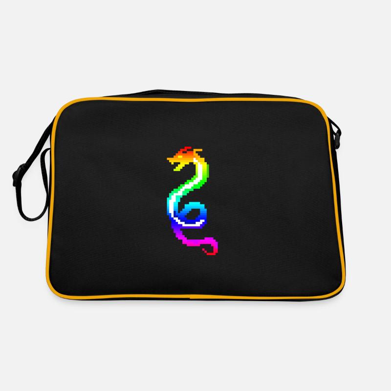 Bunter Retro-Drache - Retro Tasche - Schwarz/Gold