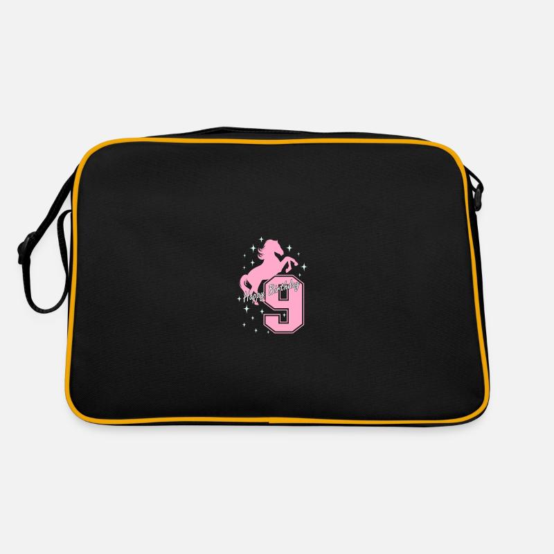 9. Geburtstag Reiten Pferd Reitstall - Retro Tasche - Schwarz/Gold