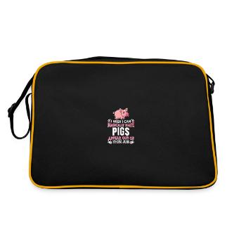 Schwein Bauer Landwirt Schweinebauer - Retro Tasche - Schwarz/Gold - Hinten