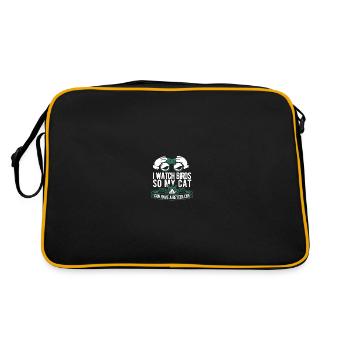 Vogelbeobachter Katze - Retro Tasche - Schwarz/Gold - Hinten