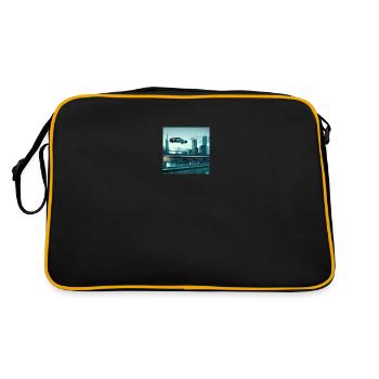 Flying Tesla in futuristic city - Retro Bag - black/gold - Back