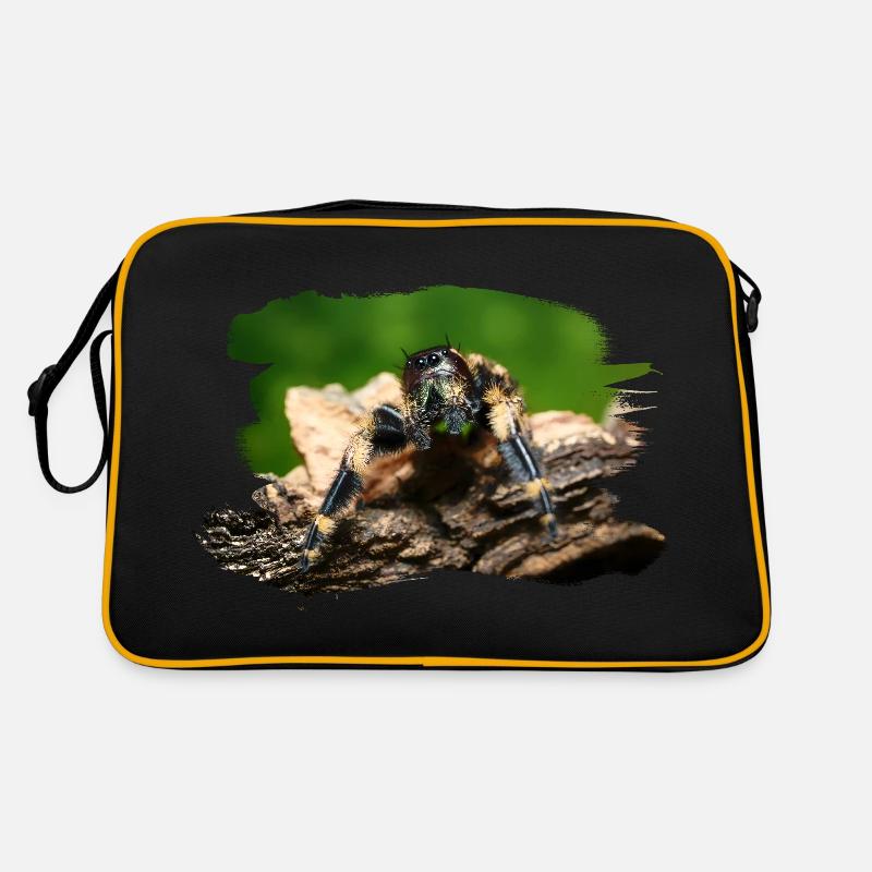 phidippus otiosus jumping spider, spring spinne - Retro Tasche - Schwarz/Gold