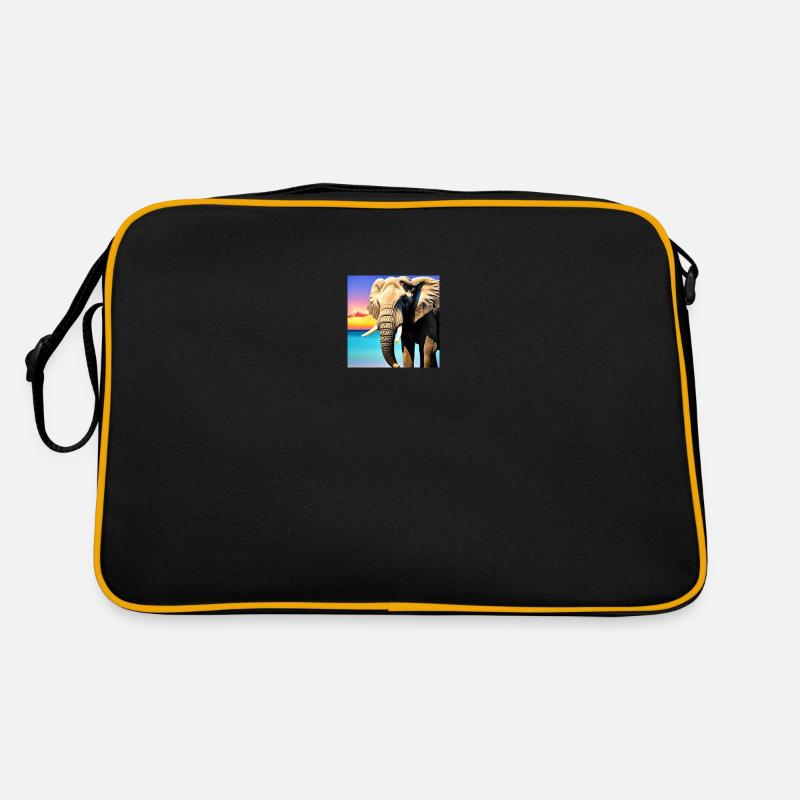 Eléphant au coucher du soleil - Sac Retro - noir/or
