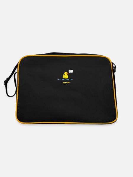 Baden? Ohne mich geht nichts! Ente, Wasser relaxen - Retro Tasche - Schwarz/Gold - Hinten