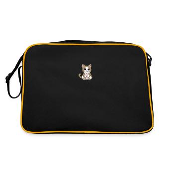 Pummelige Katze mit blauen Augen - Retro Tasche - Schwarz/Gold - Hinten