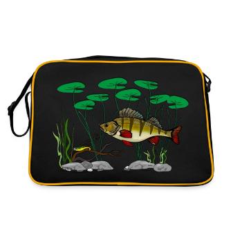 Barschfischen - Retro Tasche - Schwarz/Gold - Hinten