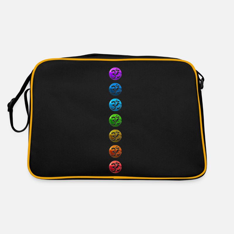 Chakra 1-7 Chakren Chakras Ohm Ohm Bunt Farben - Retro Tasche - Schwarz/Gold