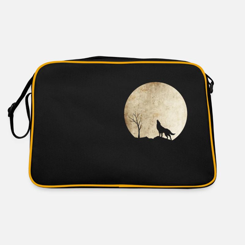 Heulender Wolf mit Mond - Retro Tasche - Schwarz/Gold
