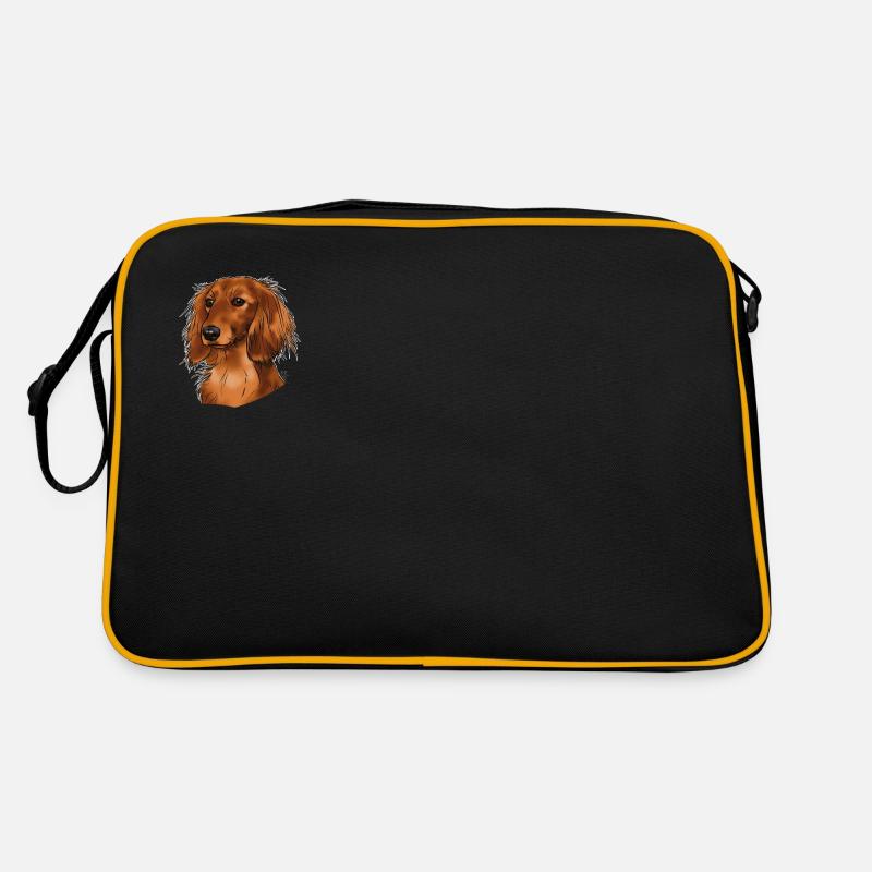 langhaariger Dackel (ohne Text) dunkle Textilien Retro Tasche