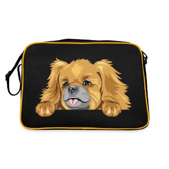 Peeking Pekingese dog - Retro Bag - black/gold - Back