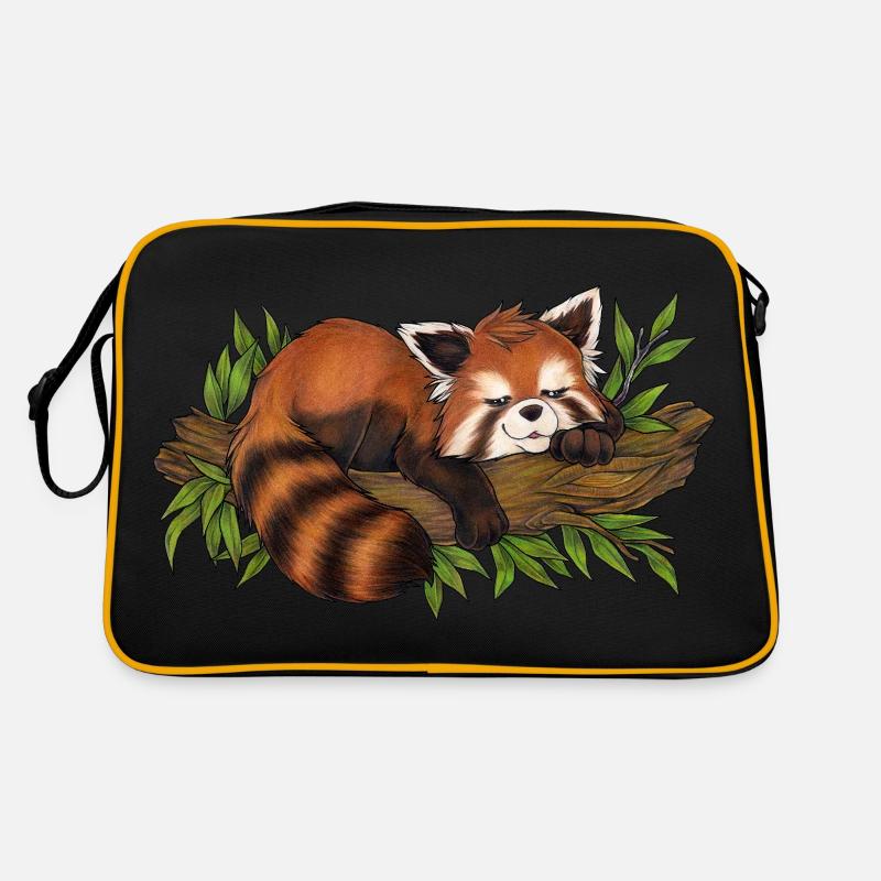 Niedlicher Schlafender Roter Panda Geschenk Schlaf - Retro Tasche - Schwarz/Gold