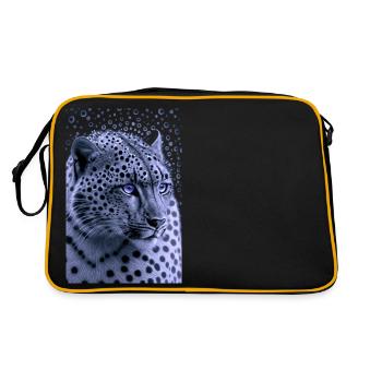 Schneeleopard Blaue Augen - Retro Tasche - Schwarz/Gold - Hinten