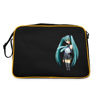 Miku. Manga / Anime süßes Mädchen - Retro Tasche - Schwarz/Gold - Hinten