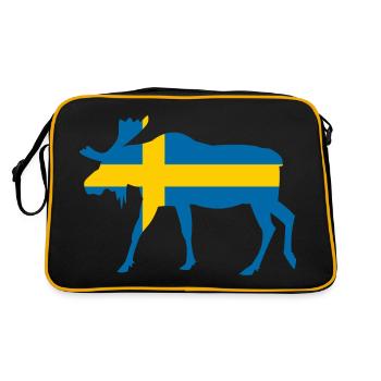 Elch Schweden Fahne Urlaub Fernweh - Retro Tasche - Schwarz/Gold - Hinten