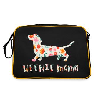 Weenie Mama Dackel blumig - Retro Tasche - Schwarz/Gold - Hinten