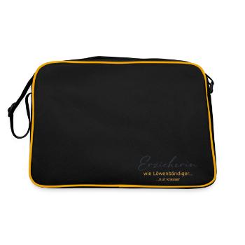 Erzieherin - wie Löwenbändiger, nur krasser - Retro Tasche - Schwarz/Gold - Hinten
