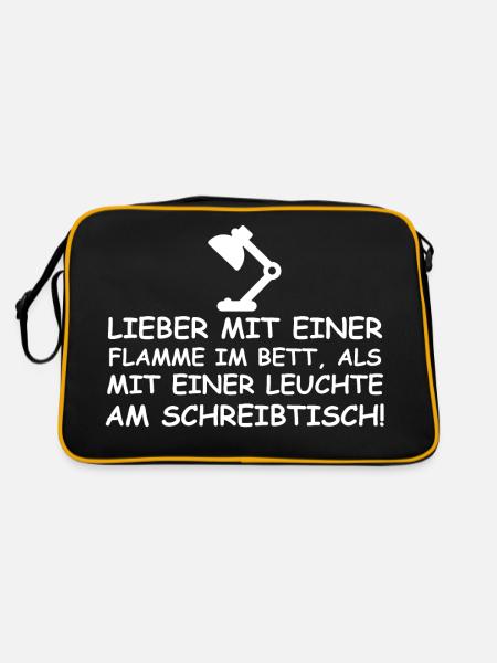 Lieber Flamme im Bett als Leuchte am Schreibtisch - Retro Tasche - Schwarz/Gold - Hinten
