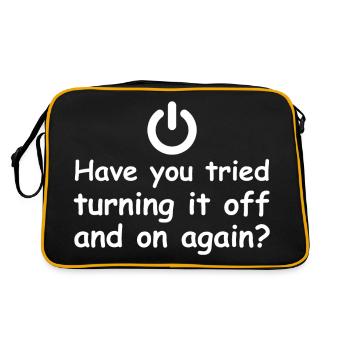 Ausschalten, einschalten | lustige Sprüche - Retro Tasche - Schwarz/Gold - Hinten