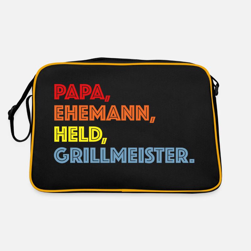 Papa, Ehemann, Held, Grillmeister | Party, Fleisch - Retro Tasche - Schwarz/Gold