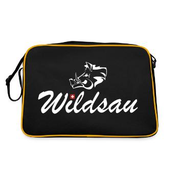 Wildsau | Wildschwein, Schweiz, Schweizerdeutsch - Retro Tasche - Schwarz/Gold - Hinten