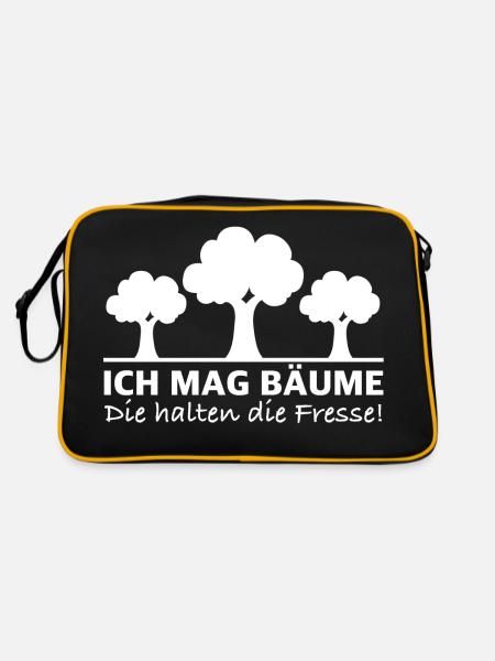 Ich mag Bäume, die halten die Fresse | Sprüche - Retro Tasche - Schwarz/Gold - Hinten