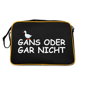 Gans oder gar nicht | lustige Sprüche, Tierschutz - Retro Tasche - Schwarz/Gold - Hinten