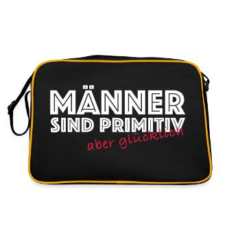 Männer sind primitiv aber glücklich | Sarkasmus - Retro Tasche - Schwarz/Gold - Hinten