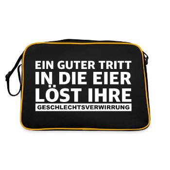 Tritt in die Eier löst ihre Geschlechtsverwirrung - Retro Tasche - Schwarz/Gold - Hinten
