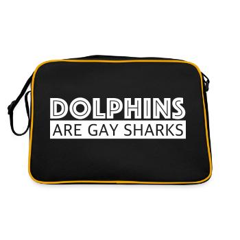 Dolphins are gay sharks | funny sayings, animals - Retro Bag - black/gold - Back