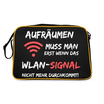 Aufräumen Wlan Signal Lustiger Spruch - Retro Tasche - Schwarz/Gold - Hinten