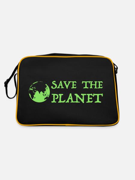 Rette den Planet | Erde, Umwelt, nachhaltig, Natur - Retro Tasche - Schwarz/Gold - Hinten