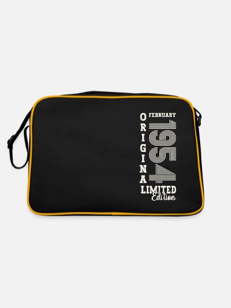 Februar Jahrgang 1954 69. Geburtstag Geschenk Mann - Retro Tasche - Schwarz/Gold - Hinten
