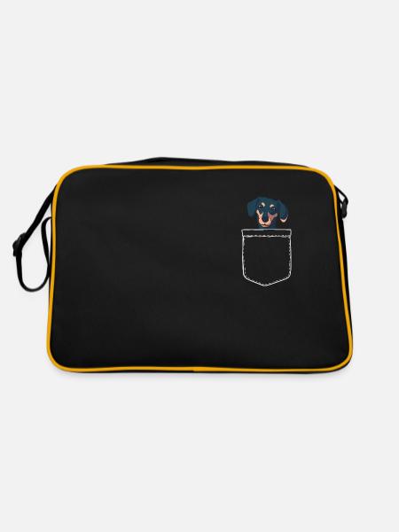 Dacker Brusttasche Tier Haustier Hund Geschenk - Retro Tasche - Schwarz/Gold - Hinten