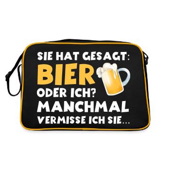 Sie hat gesagt Bier oder ich lustige Bier Sprüche - Retro Tasche - Schwarz/Gold - Hinten