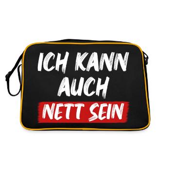Ich kann auch Nett sein lustige Sprüche über Nett - Retro Tasche - Schwarz/Gold - Hinten